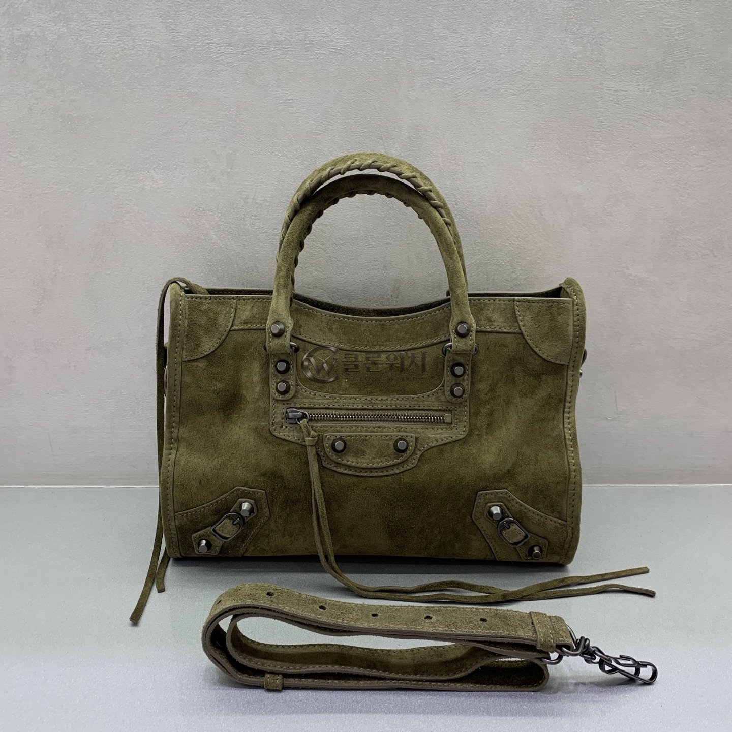 발렌시아가 Balenciaga Le City Small Suede Bag Olive Green