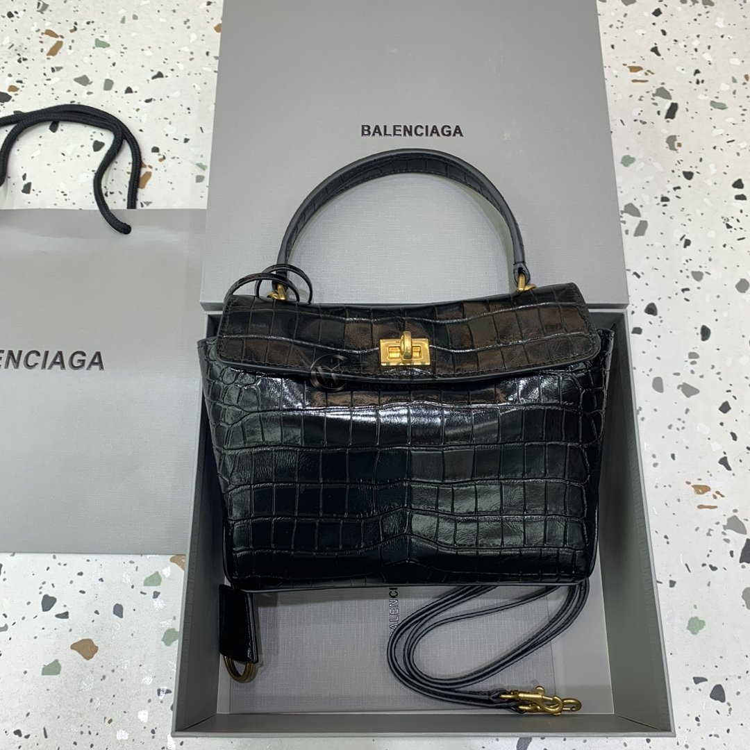 발렌시아가 Balenciaga Mini Rodeo Crocodile-Embossed Bag in Black